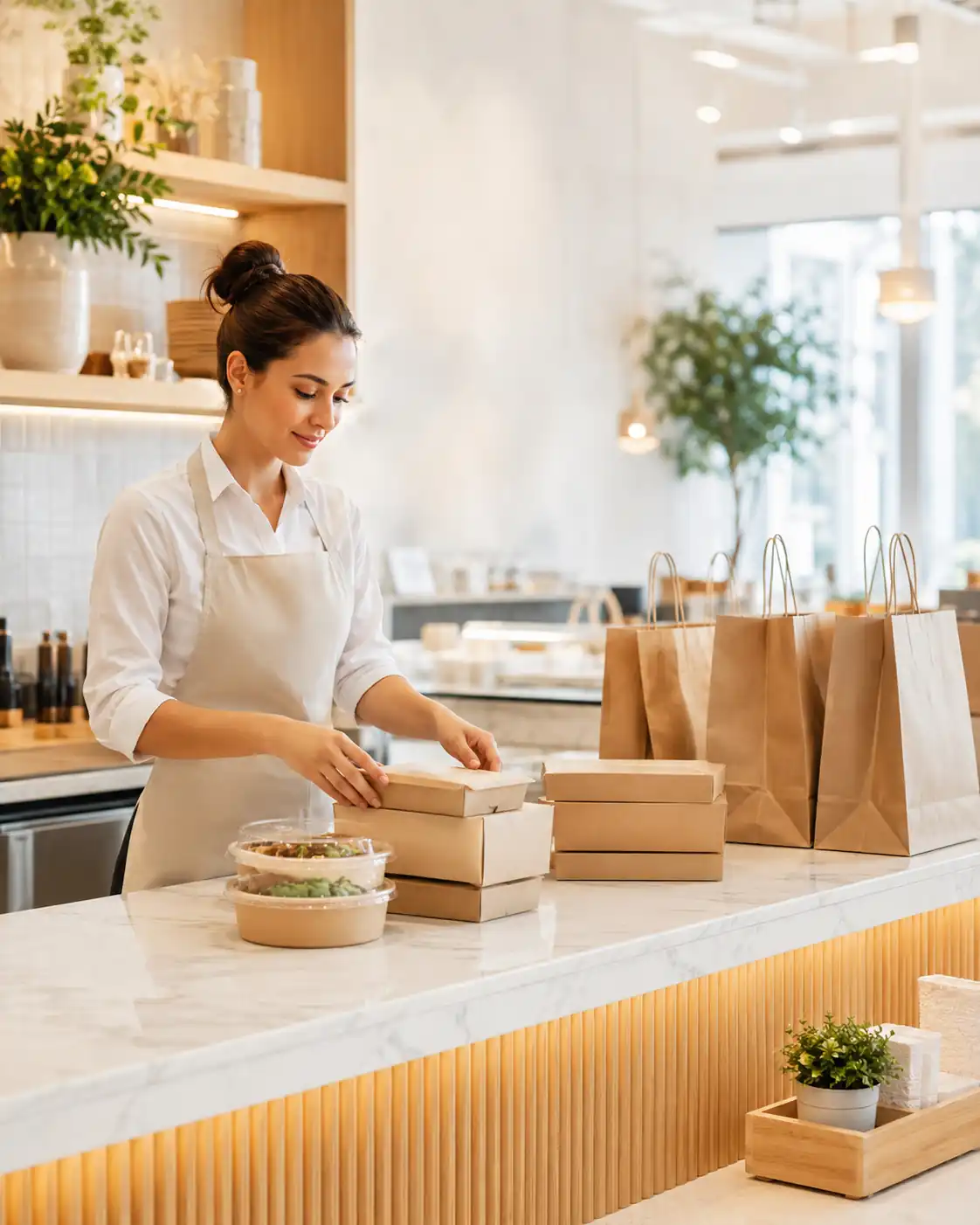 Premium restoranda paket sipariş hazırlığı